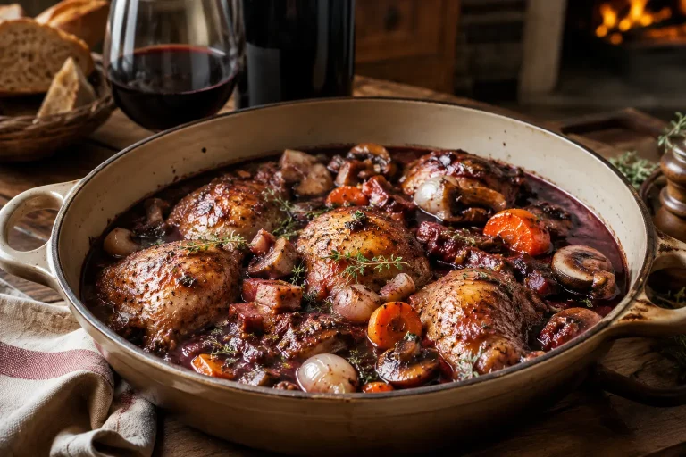 Coq au vin du Beaujolais au Gamay