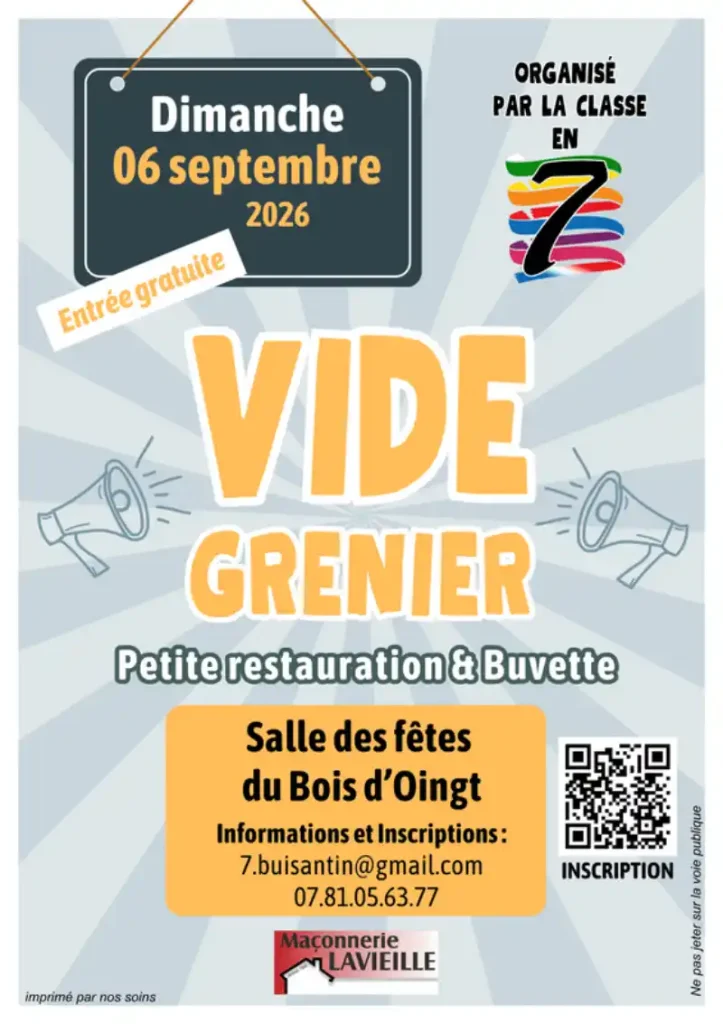 Brocante - Vide Grenier au bois d'Oingt le 6 septembre 2026