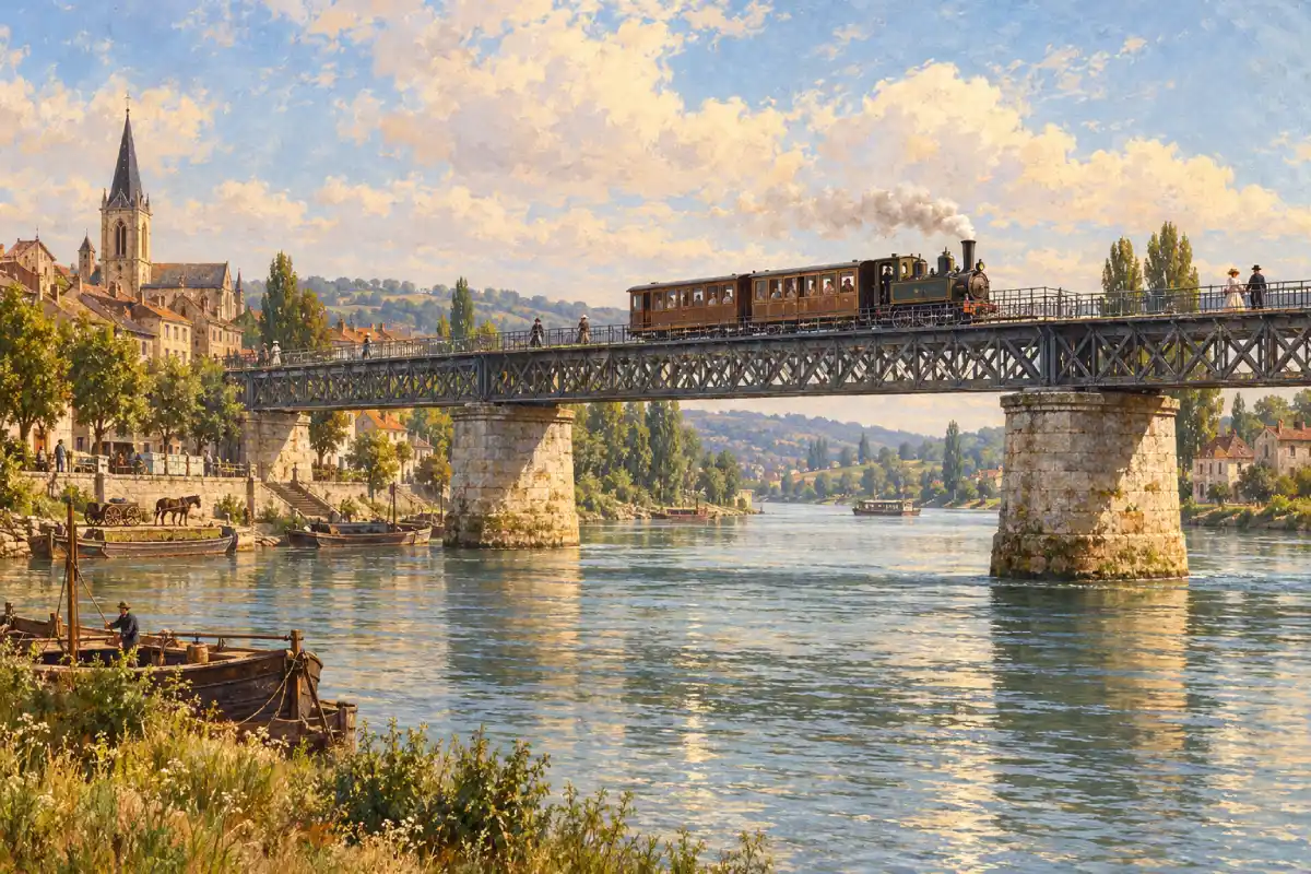 Tramway Beaujolais sur le pont de Frans - Vue d'artiste